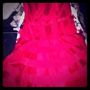 Red strapless dress